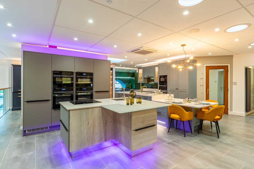 Display kitchen with light grey cabinets