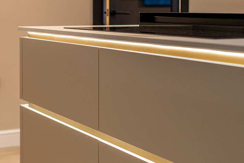 Soft limestone cabinetry